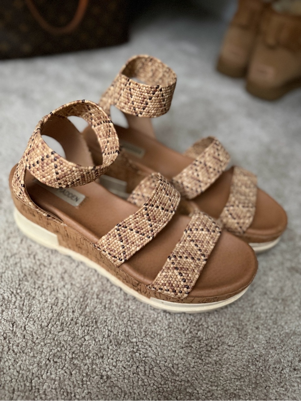 Steve Madden Woven Neutral Platform Sandals - Natural Tan
